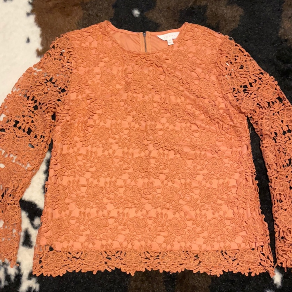 ADIVA orange long sleeve lace blouse size medium